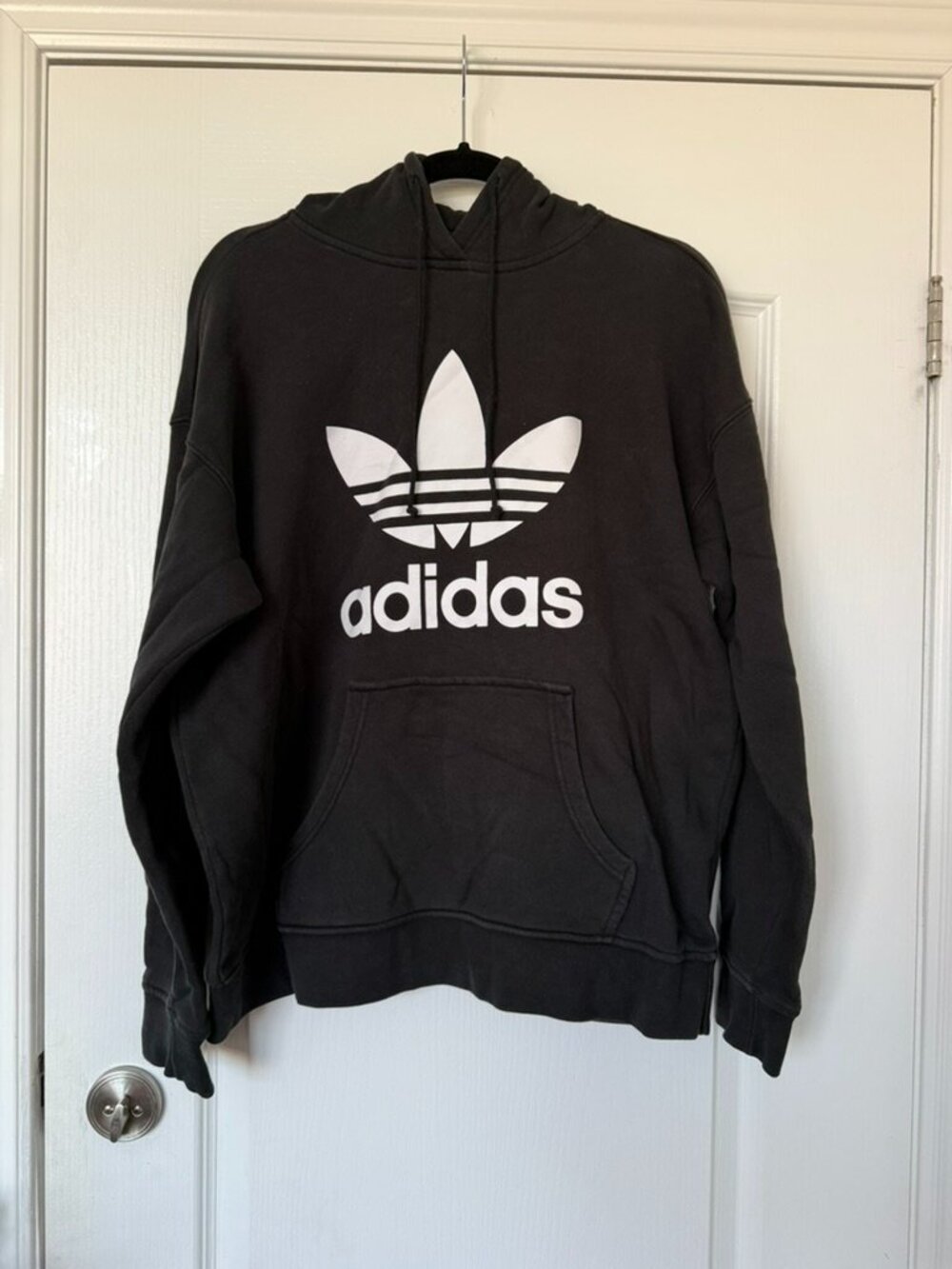 Adidas Originals Trefoil Black Pullover Hoodie Size M Oversized Logo